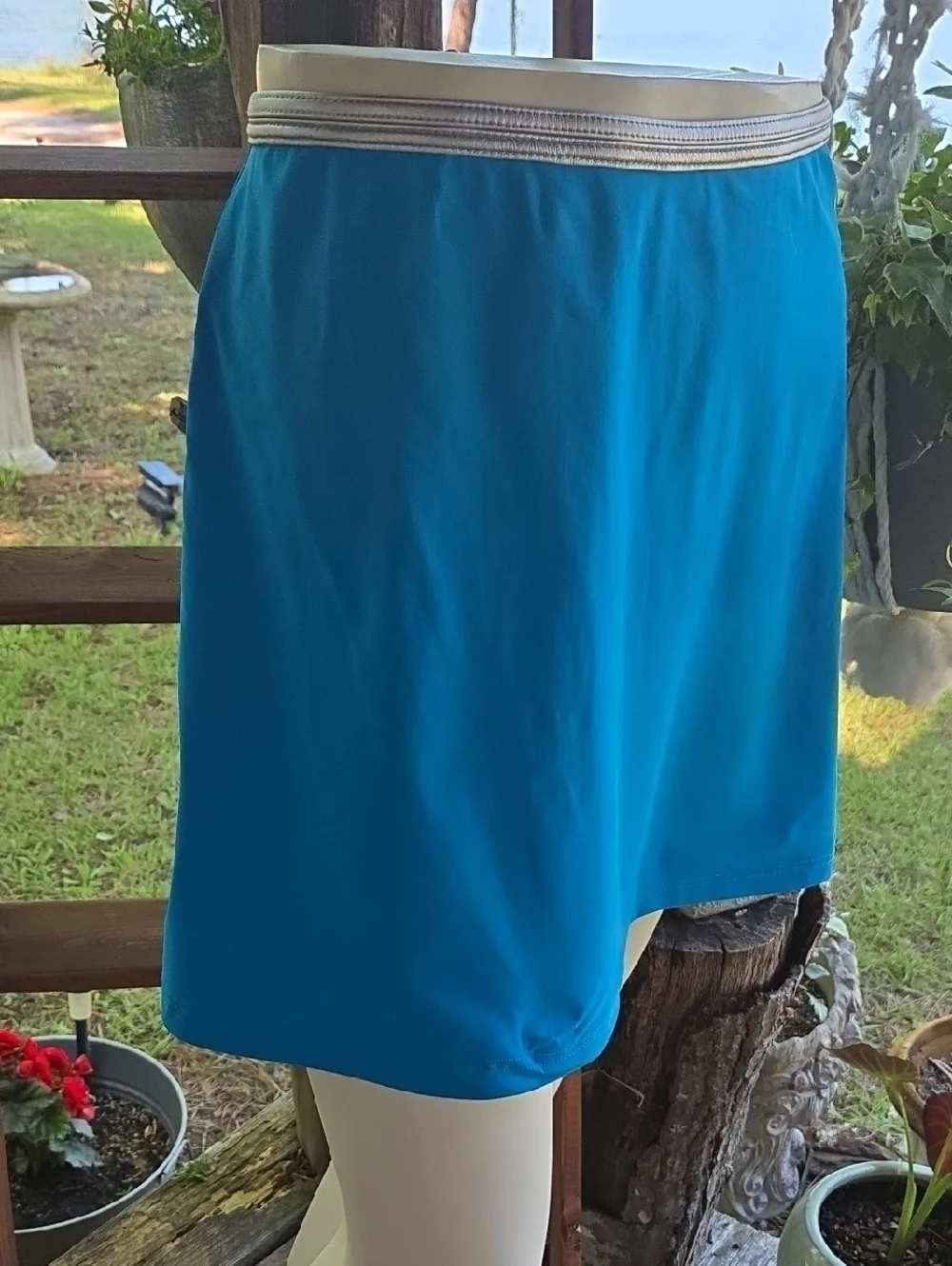 Gottex Turquoise Metallic Silver Waistband Mini Skirt Size Extra Large